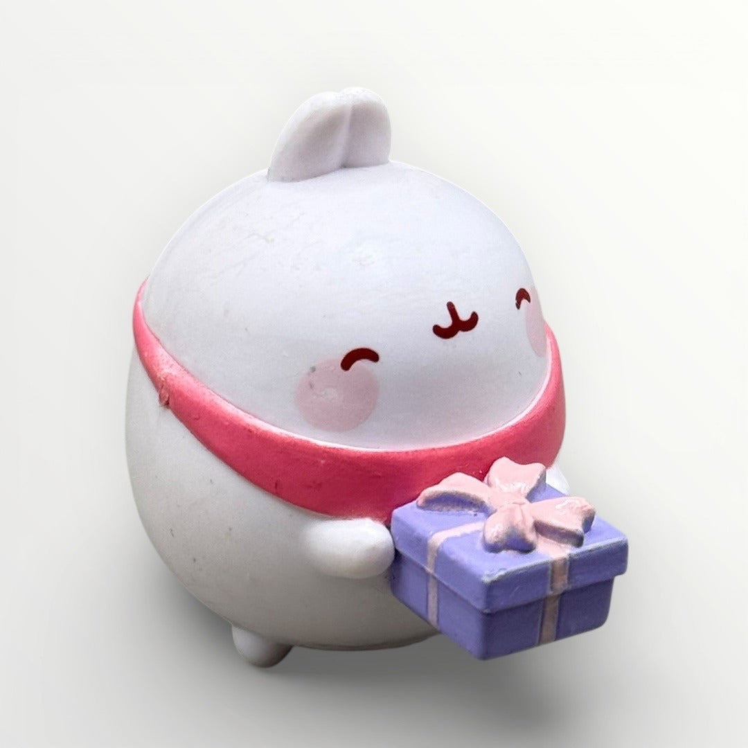 Molang Rabbit Mini Figure Pink Scarf Gift Box | Kawaii Desk Collectible PVC