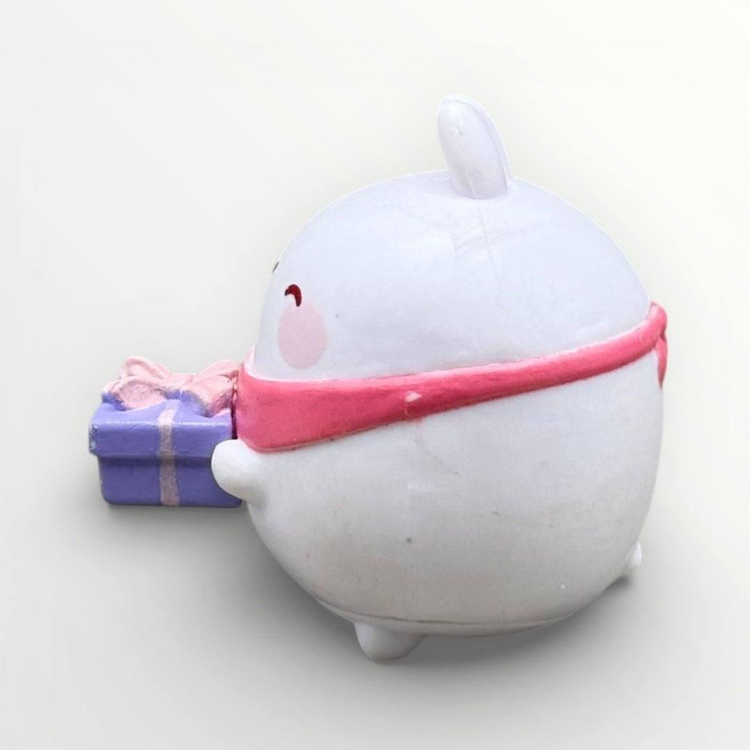 Molang Rabbit Mini Figure Pink Scarf Gift Box | Kawaii Desk Collectible PVC