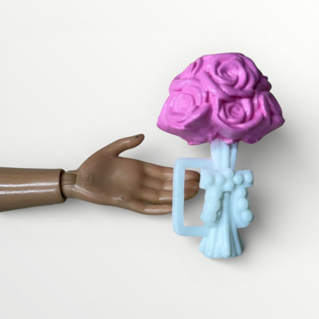 Vintage Barbie Wedding Flower Bouquet Accessory – Pink Roses Bridal Doll