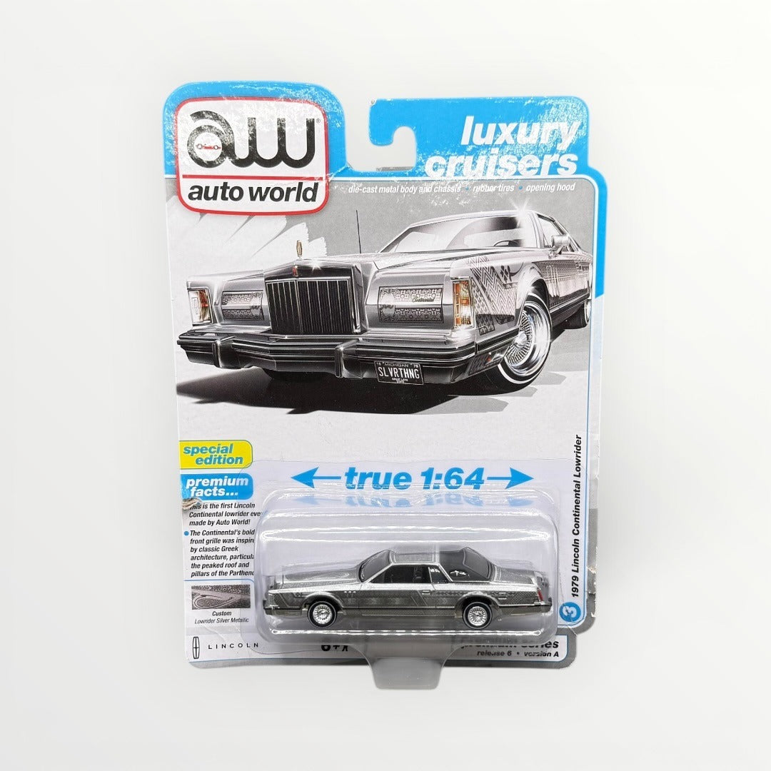 Auto World 1979 Lincoln Continental Lowrider Silver Metallic 1:64 True Scale