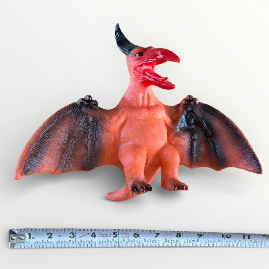 Vintage Soft Rubber Pterodactyl Dinosaur Figure Standing Horned 12” Wingspan