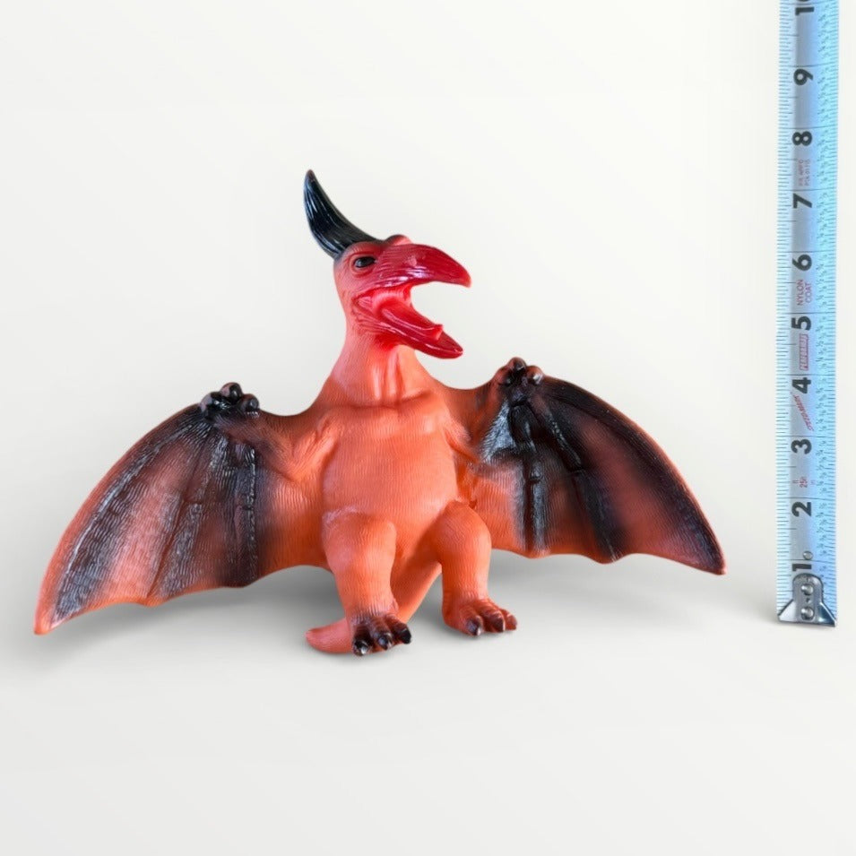 Vintage Soft Rubber Pterodactyl Dinosaur Figure Standing Horned 12” Wingspan