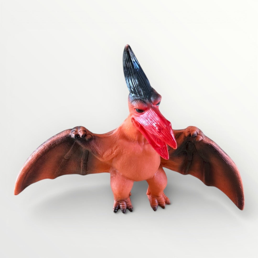 Vintage Soft Rubber Pterodactyl Dinosaur Figure Standing Horned 12” Wingspan